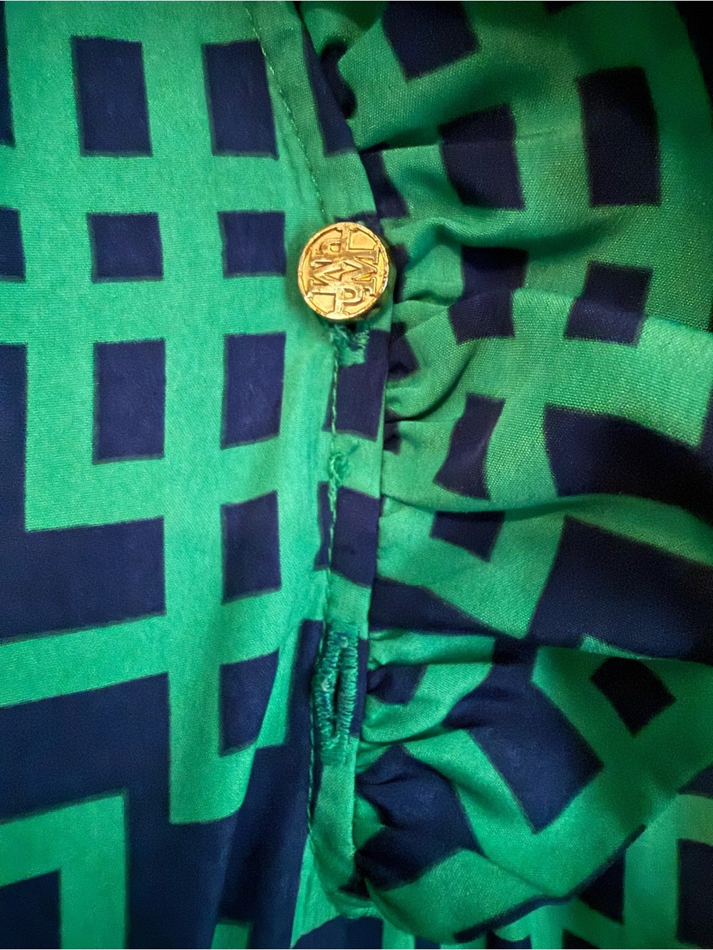 Mud Pie Teal & Navy Geometric Ruffle Sleeveless Blouse - Picture 5 of 11